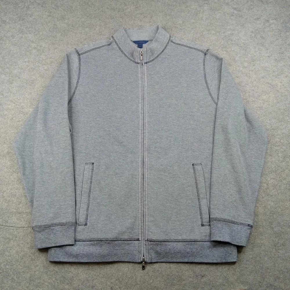 David‎ Donahue Jacket Mens Large Gray Knit Full Zip Bomber Stand Collar